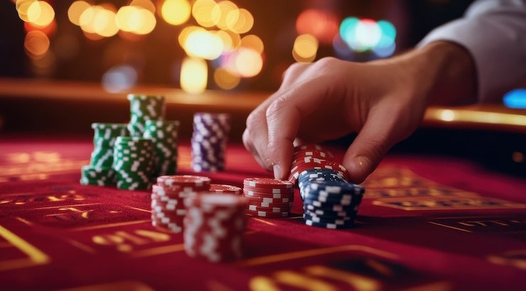 Tampilan meja Caribbean Stud Poker di dealer langsung online138